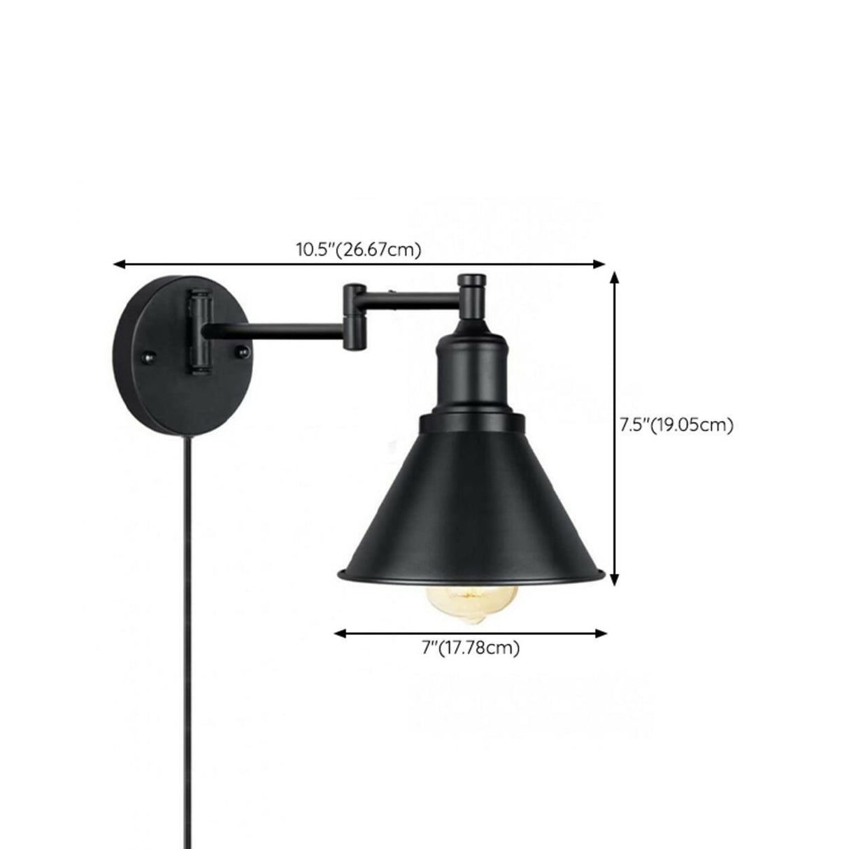 Adjustable Industrial Black Conical Vanity Wall Light 