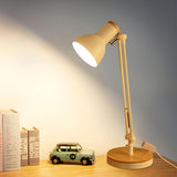 Adjustable Industrial Black Wood Base Desk Lamp Image - 7