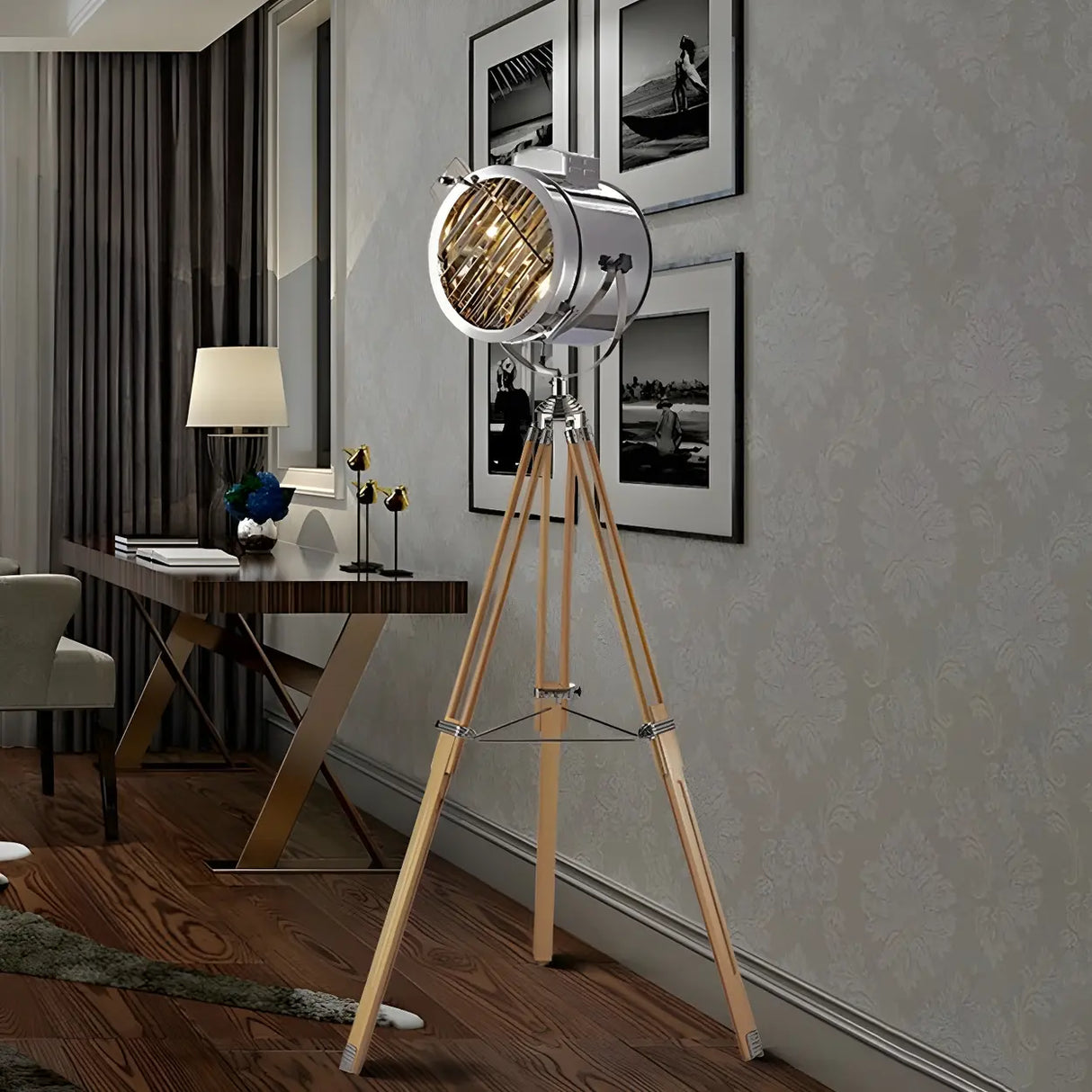 Adjustable Industrial Metallic Sliver Cylinder Floor Lamp Image - 5