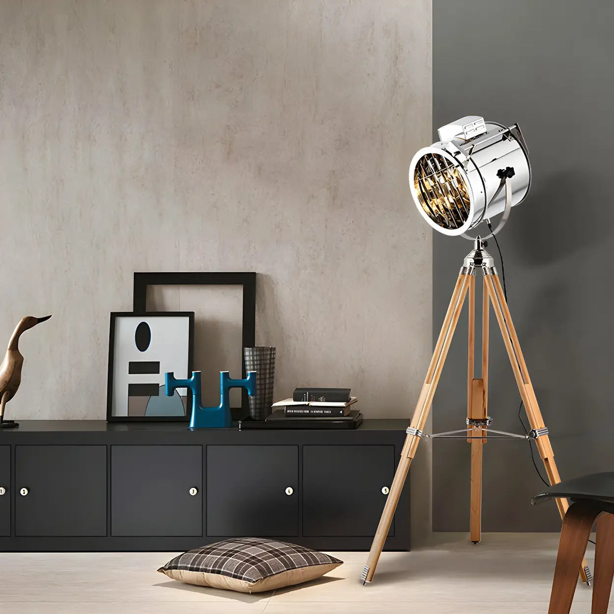 Adjustable Industrial Metallic Sliver Cylinder Floor Lamp Image - 6