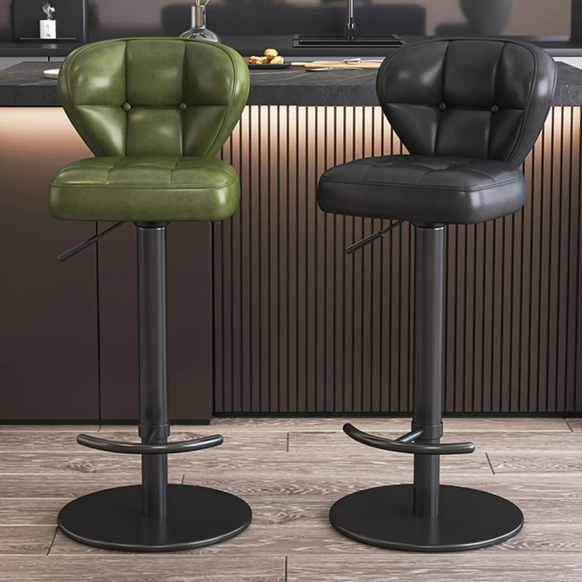 Adjustable Leather Backrest Swivel Pedestal Bar Stool Image - 1