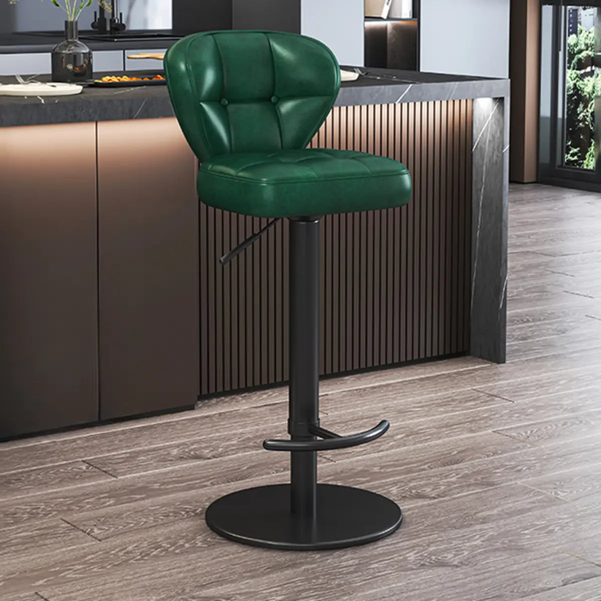 Adjustable Leather Backrest Swivel Pedestal Bar Stool Image - 11