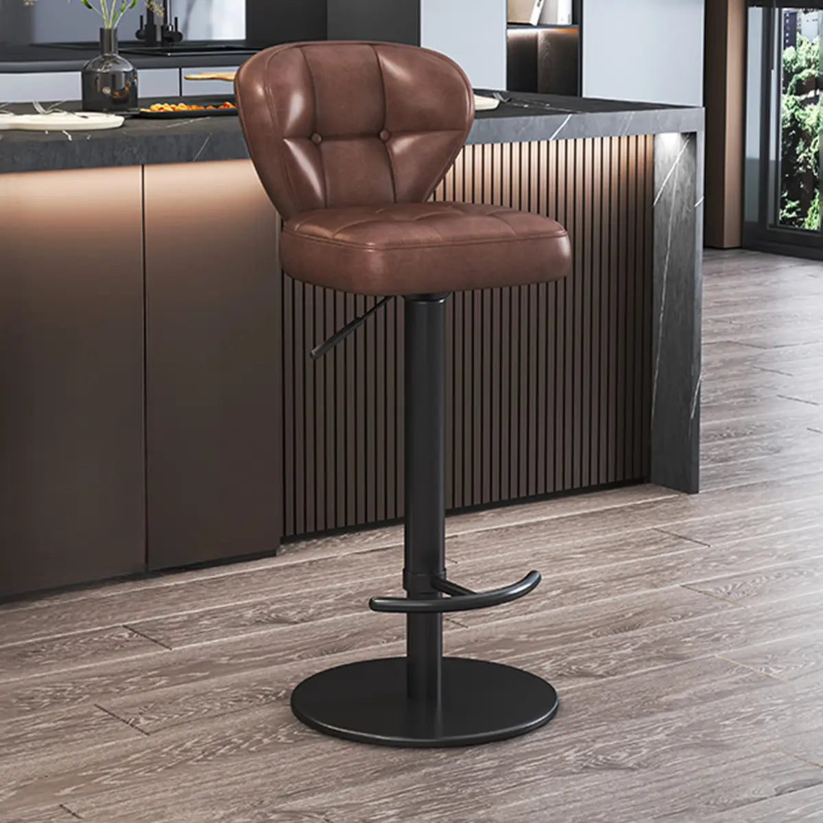 Adjustable Leather Backrest Swivel Pedestal Bar Stool Image - 7