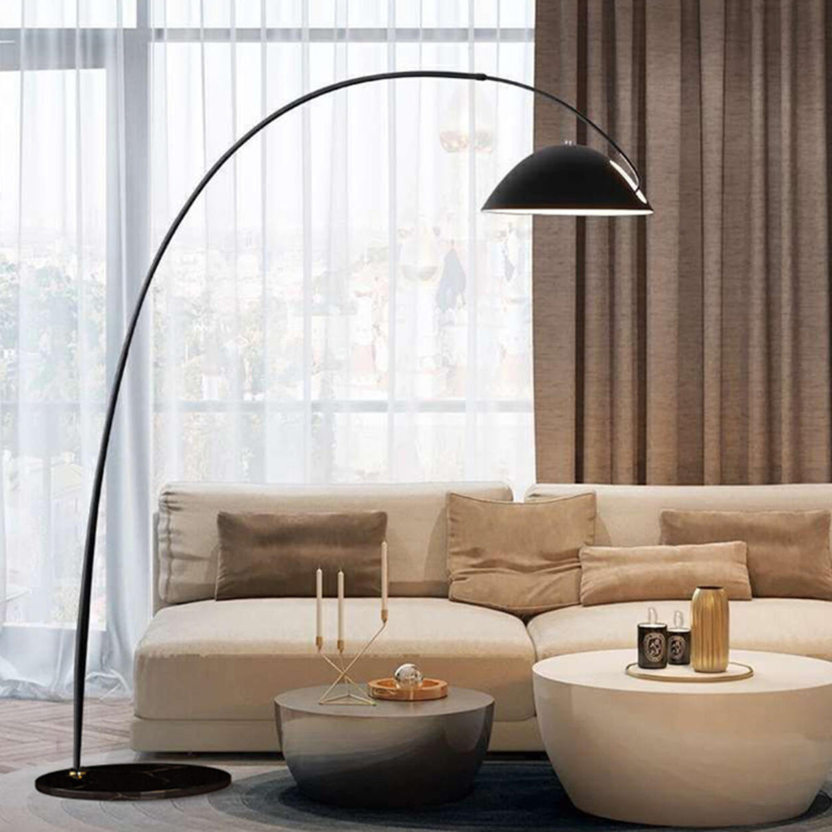 Adjustable Metal Black Dome and Arc Floor Lamp Image - 14