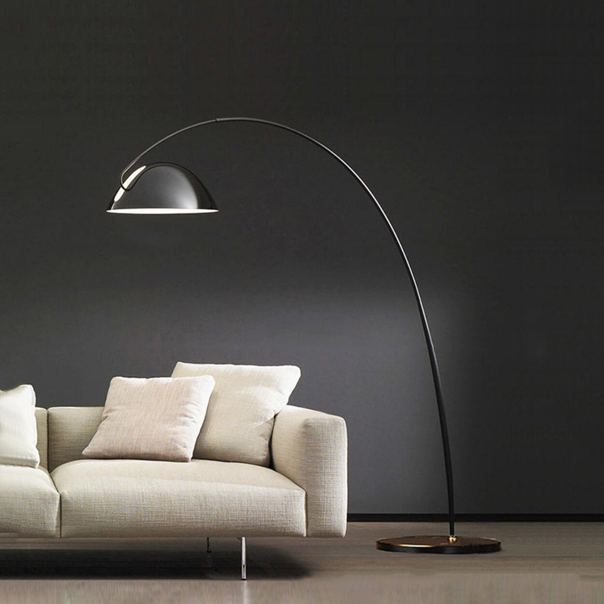 Adjustable Metal Black Dome and Arc Floor Lamp Image - 2