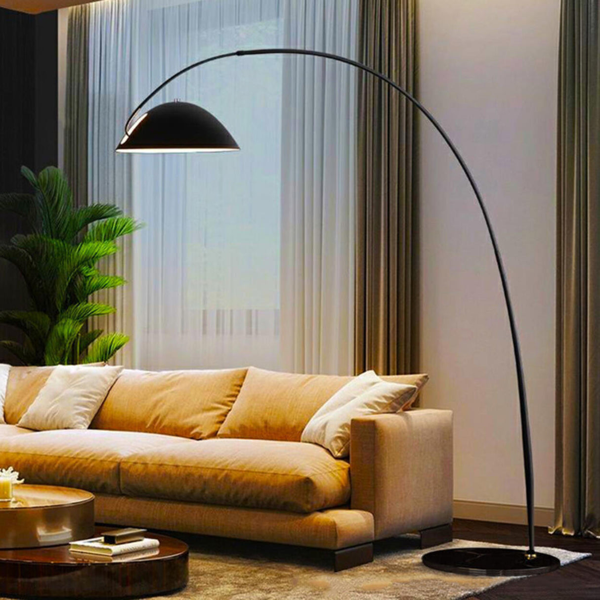 Adjustable Metal Black Dome and Arc Floor Lamp Image - 4