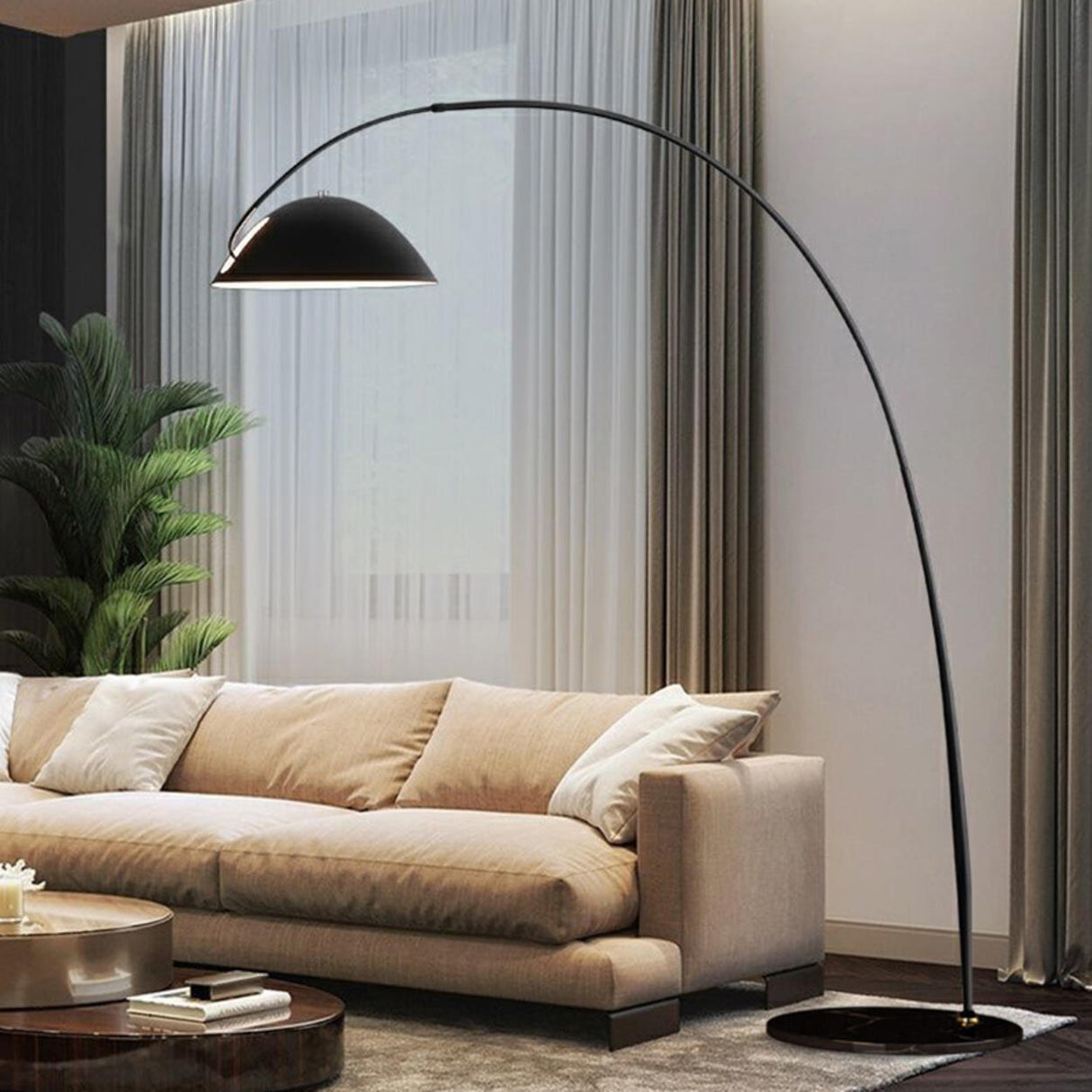 Adjustable Metal Black Dome and Arc Floor Lamp Image - 6