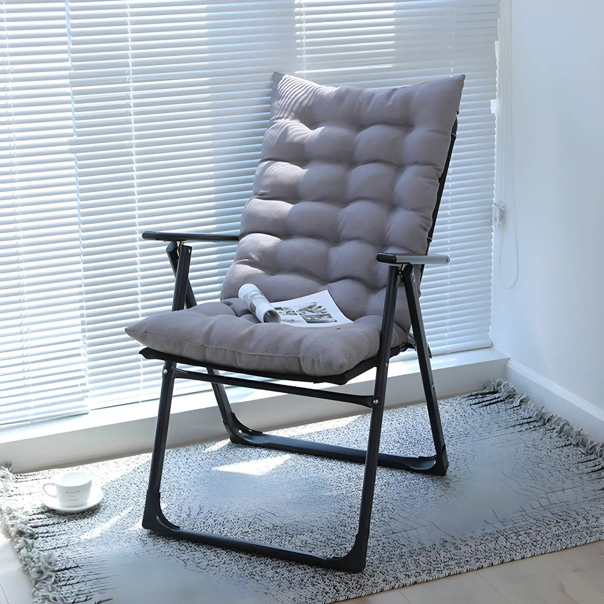 Adjustable Metal Frame Blue Modern Cotton Recliner Image - 10