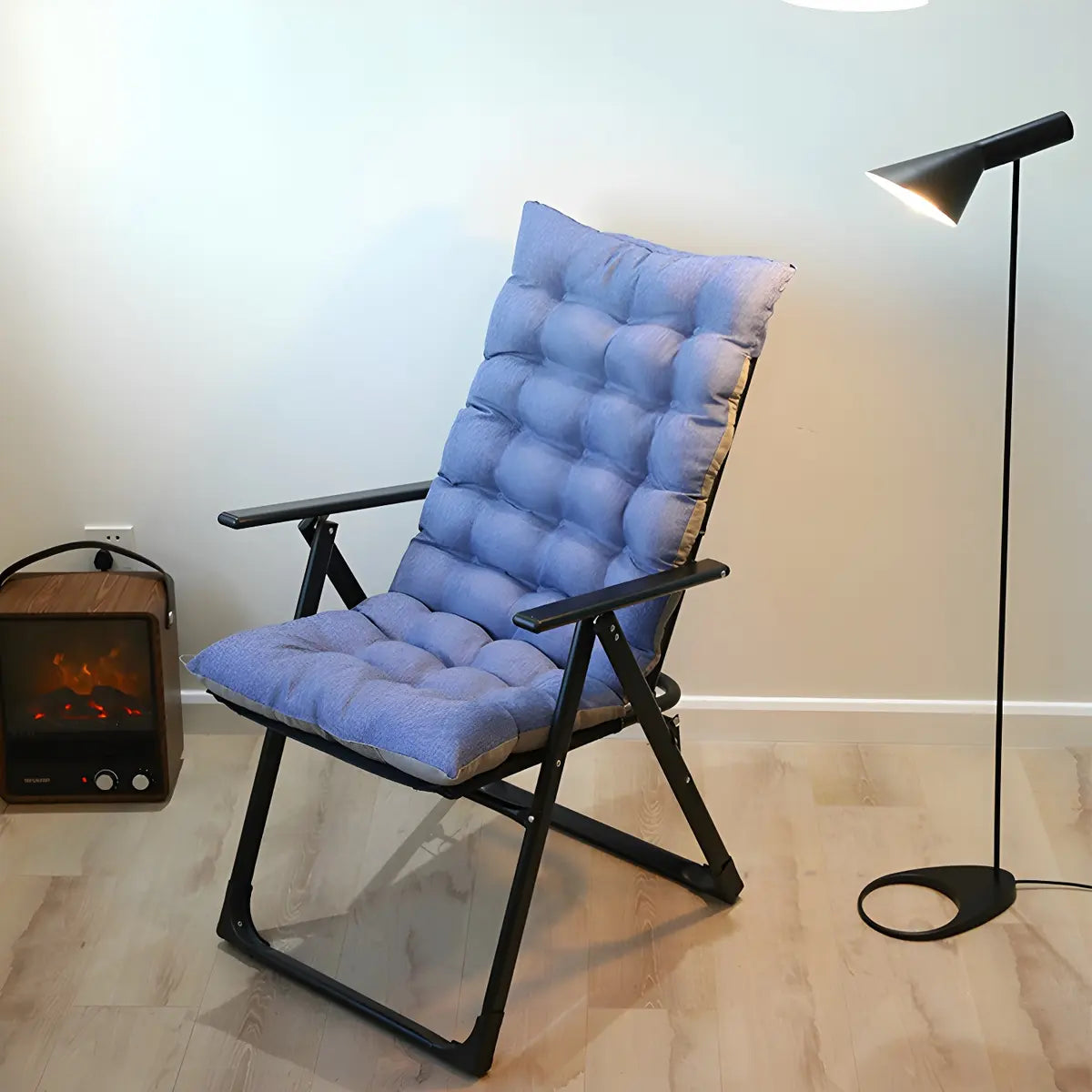 Adjustable Metal Frame Blue Modern Cotton Recliner Image - 18