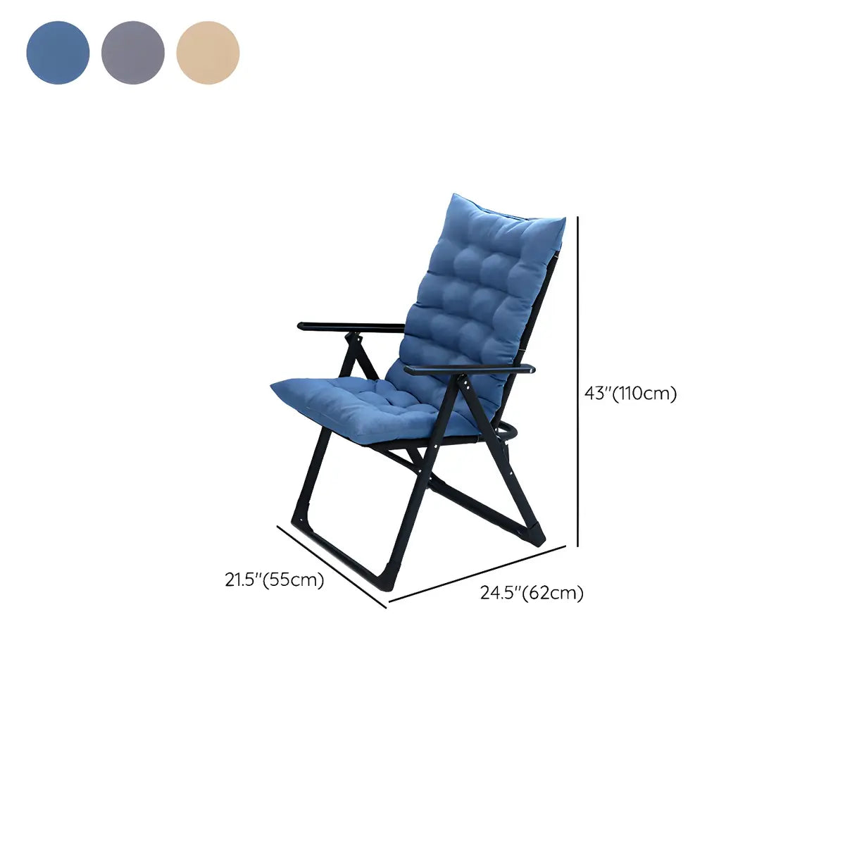 Adjustable Metal Frame Blue Modern Cotton Recliner 