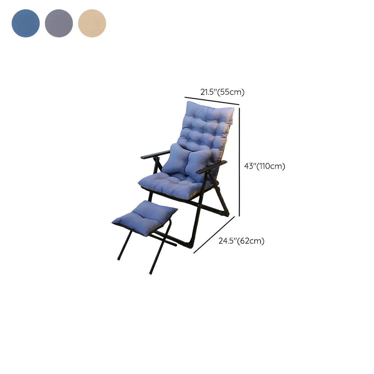 Adjustable Metal Frame Blue Modern Cotton Recliner Image - 20