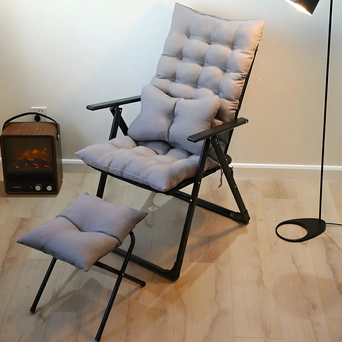 Adjustable Metal Frame Blue Modern Cotton Recliner Image - 8