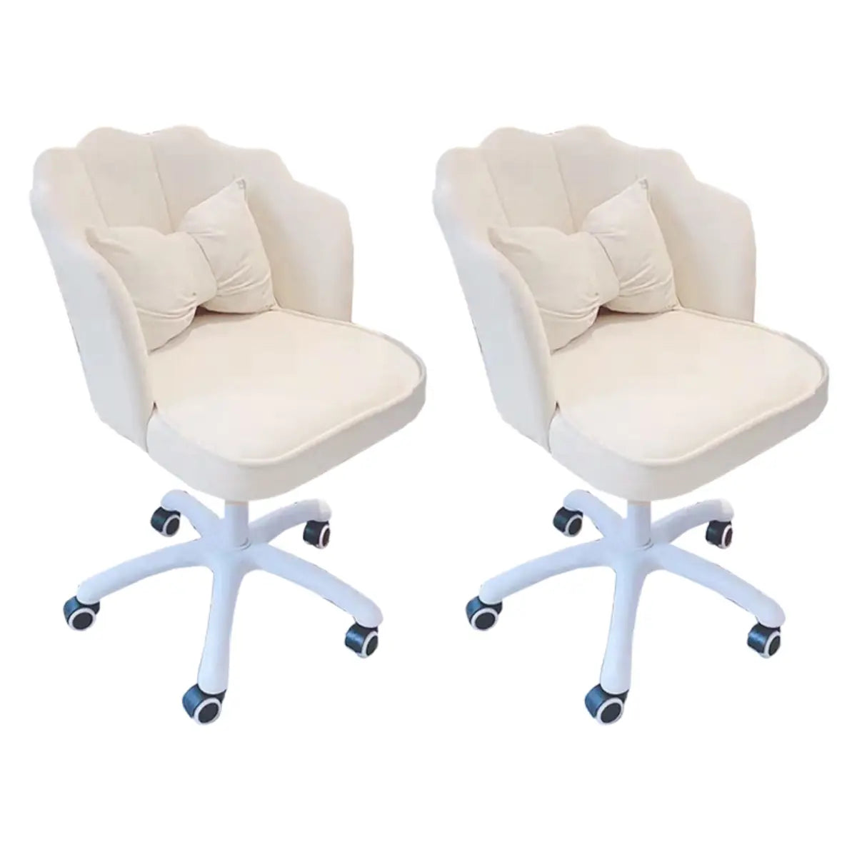 Adjustable Milky White Shell Upholstered Swivel Vanity Chair Image - 16