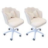 Adjustable Milky White Shell Upholstered Swivel Vanity Chair Image - 16