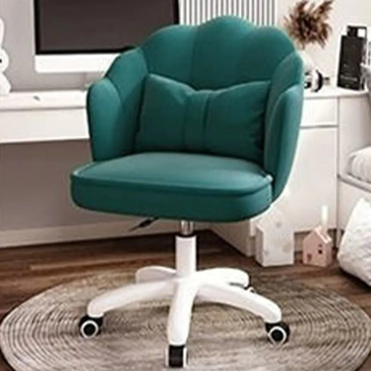 Adjustable Milky White Shell Upholstered Swivel Vanity Chair Image - 5