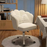 Adjustable Milky White Shell Upholstered Swivel Vanity Chair Image - 6