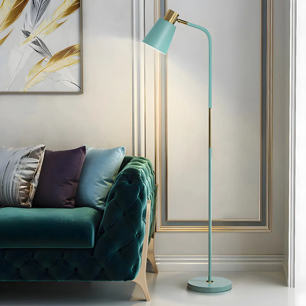 Adjustable Minimalist Green Tapered Metal Floor Lamp Image - 1