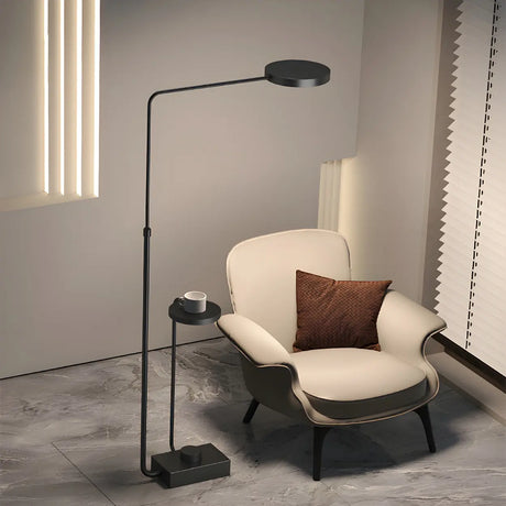 Adjustable Minimalist Round Floor Lamp with Side Table Image - 1