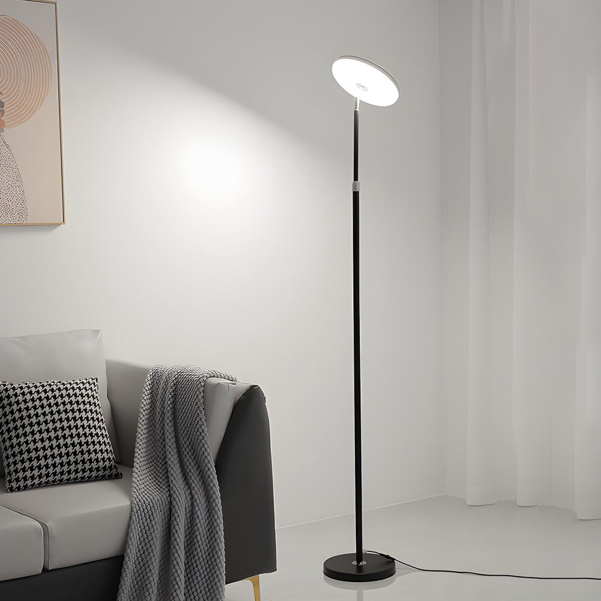 Adjustable Minimalist White Disc LED Floor Lamp Image - 3