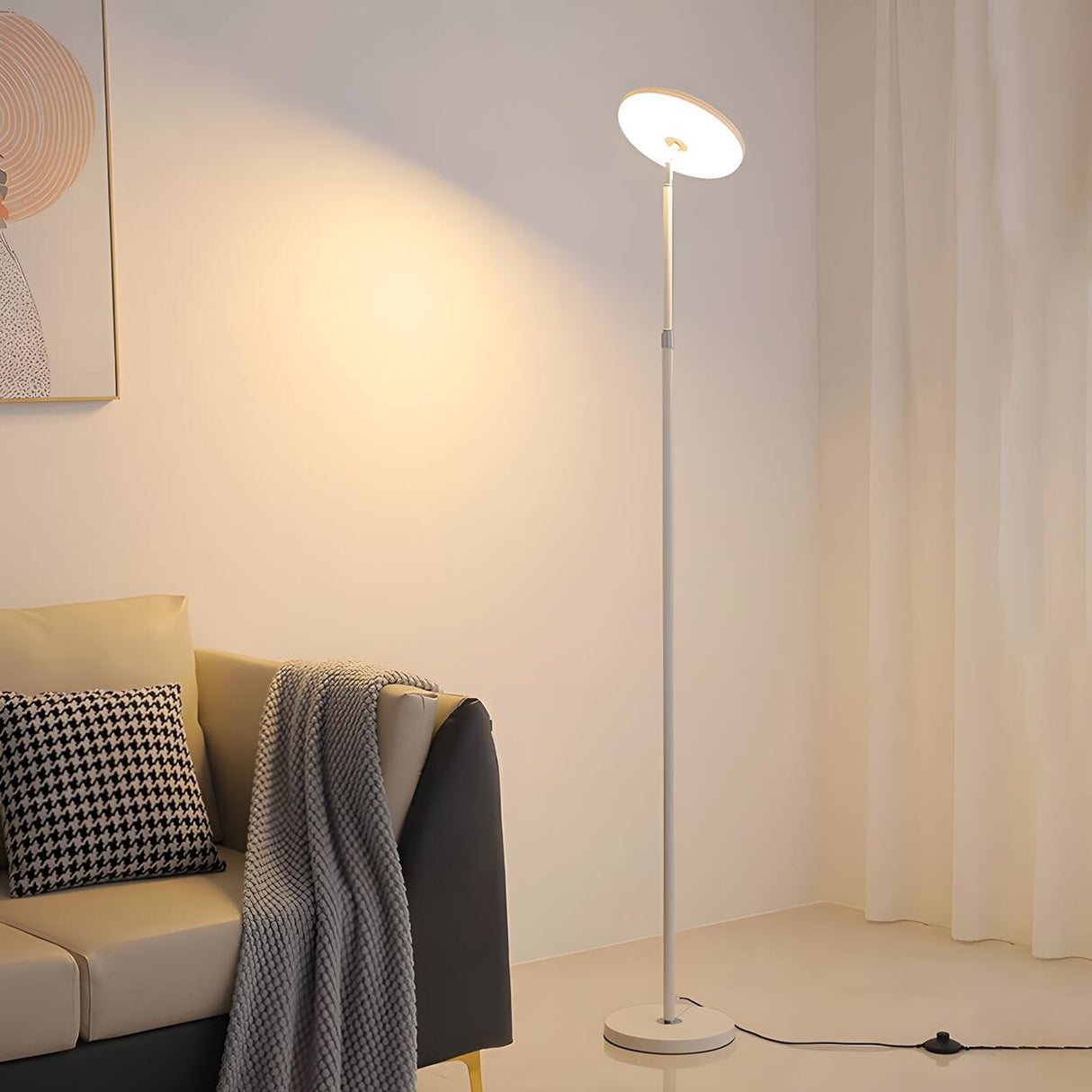 Adjustable Minimalist White Disc LED Floor Lamp Image - 5