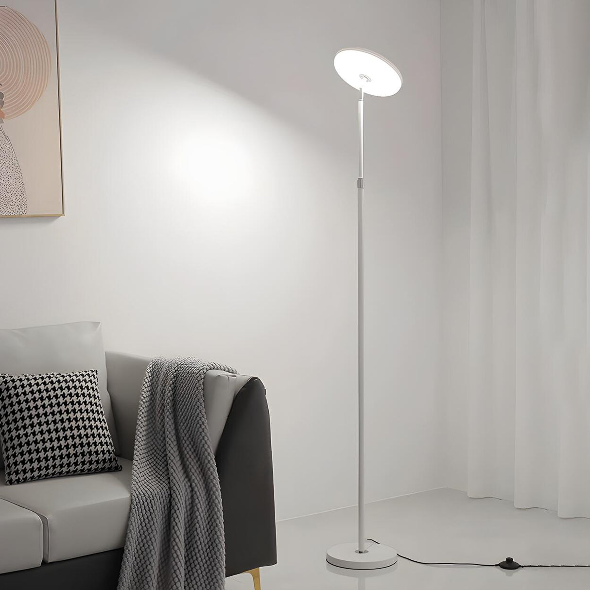 Adjustable Minimalist White Disc LED Floor Lamp Image - 7