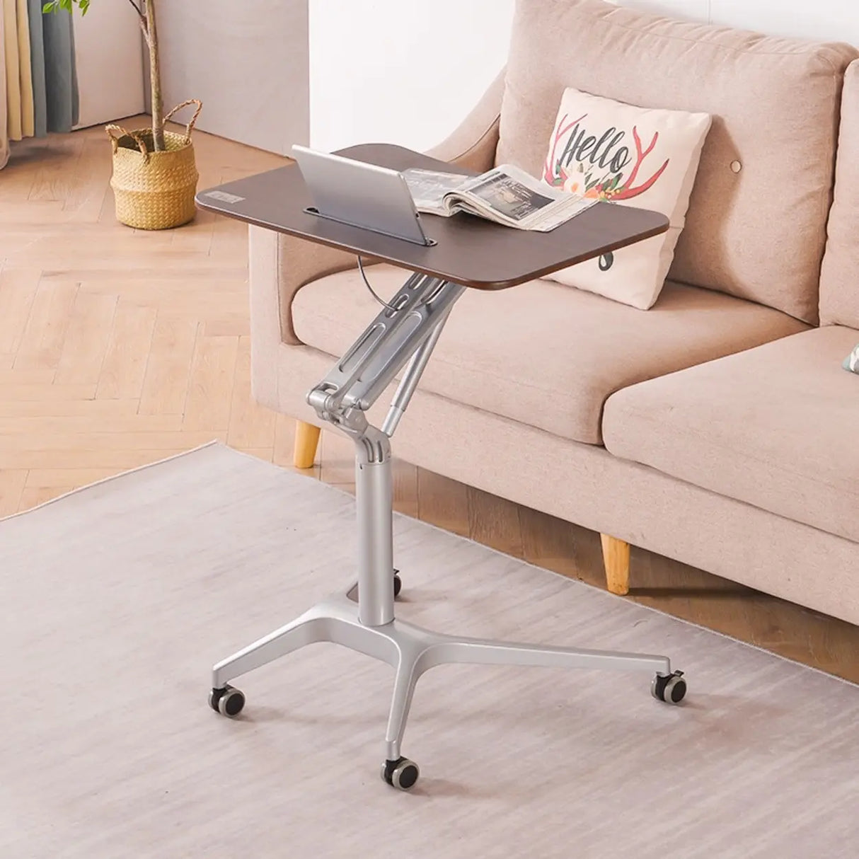 Adjustable Mobile Wood Casters Small Standing Desk Image - 6