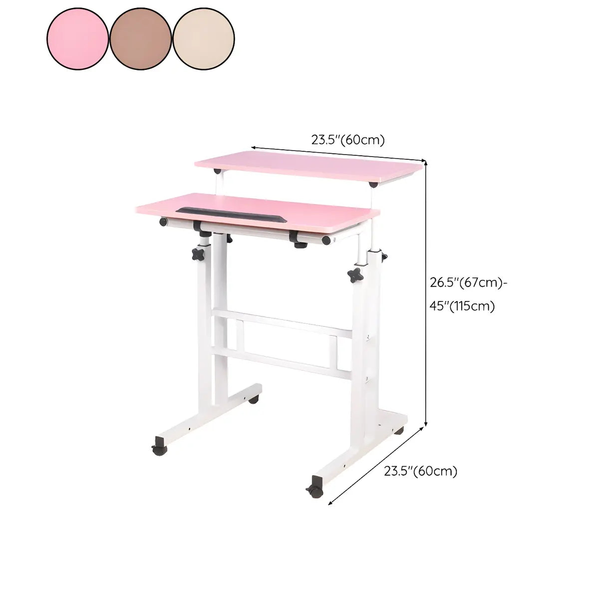 Adjustable Mobile Wood Top Casters T-Base Standing Desk 