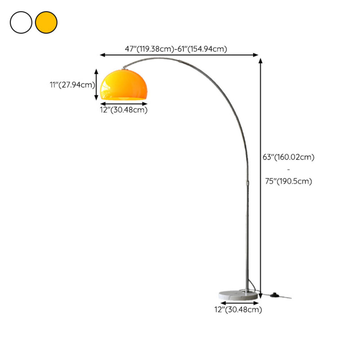 Adjustable Modern Amber Dome and Arched Floor Lamp 