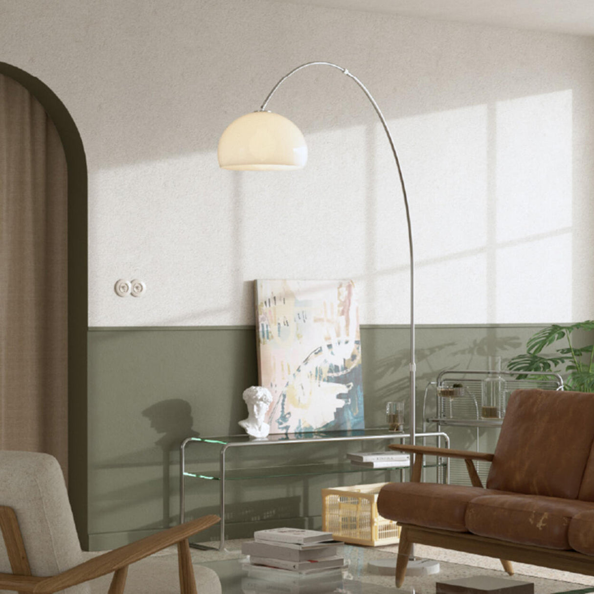 Adjustable Modern Amber Dome and Arched Floor Lamp Image - 5