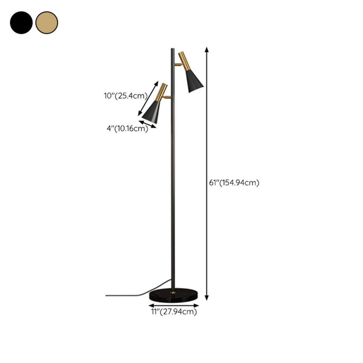 Adjustable Modern Black Cone 2-Light Floor Lamp 