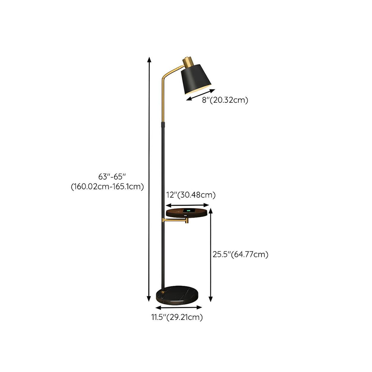 Adjustable Modern Cone Floor Lamp with Side Table 