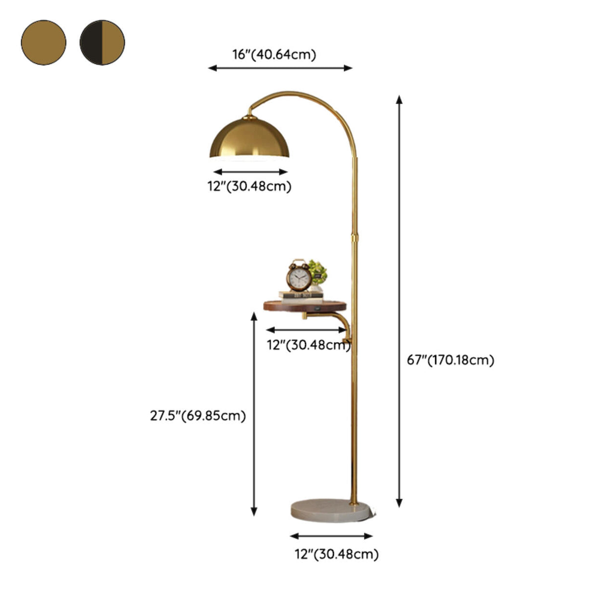 Adjustable Modern Dome Floor Lamp with Side Table 