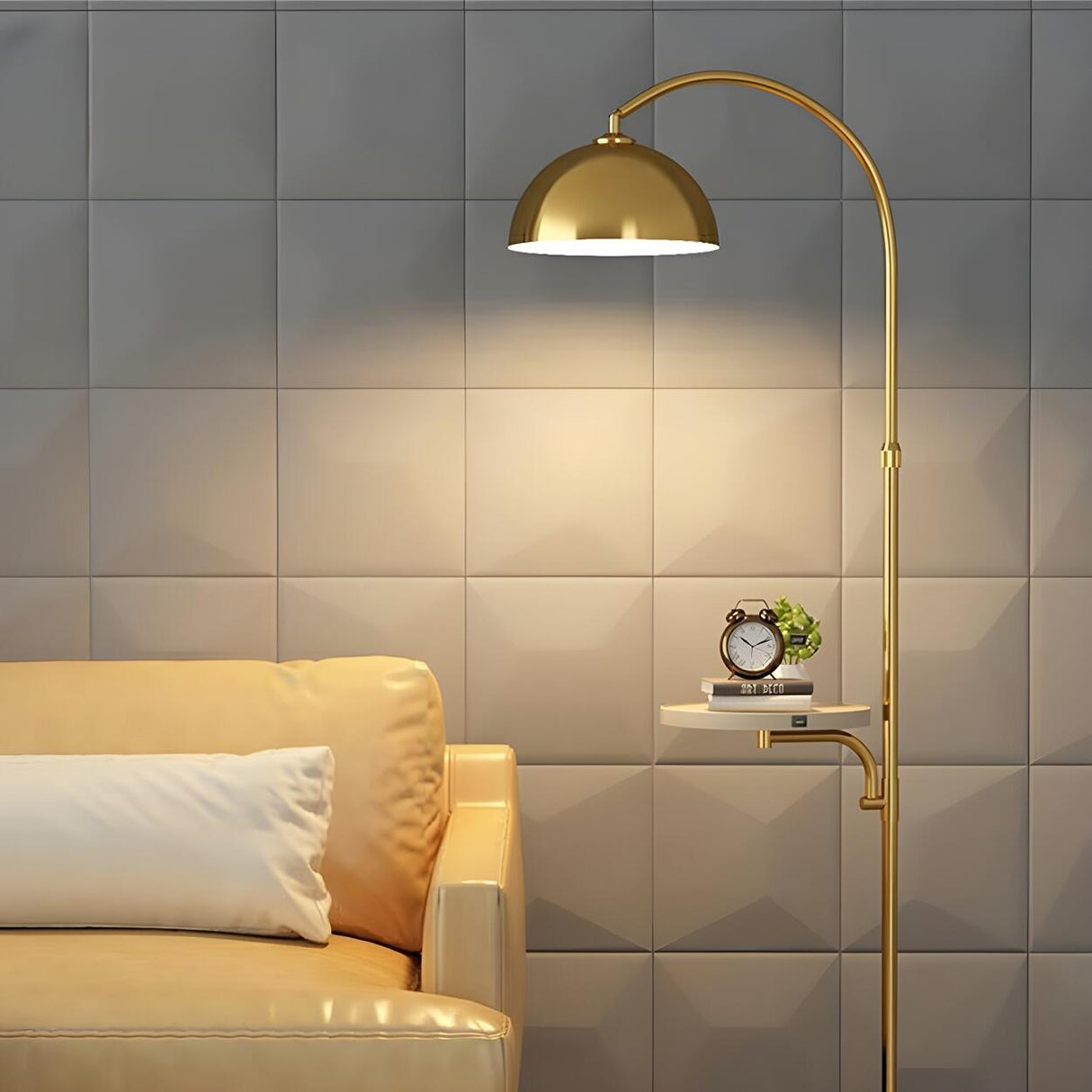 Adjustable Modern Dome Floor Lamp with Side Table Image - 4