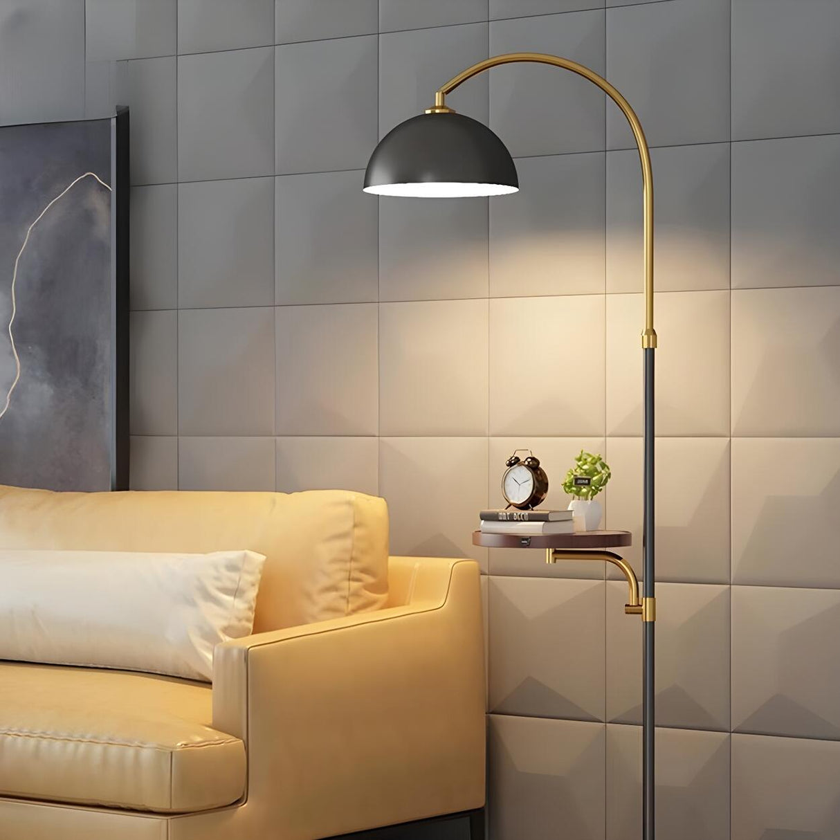 Adjustable Modern Dome Floor Lamp with Side Table Image - 7