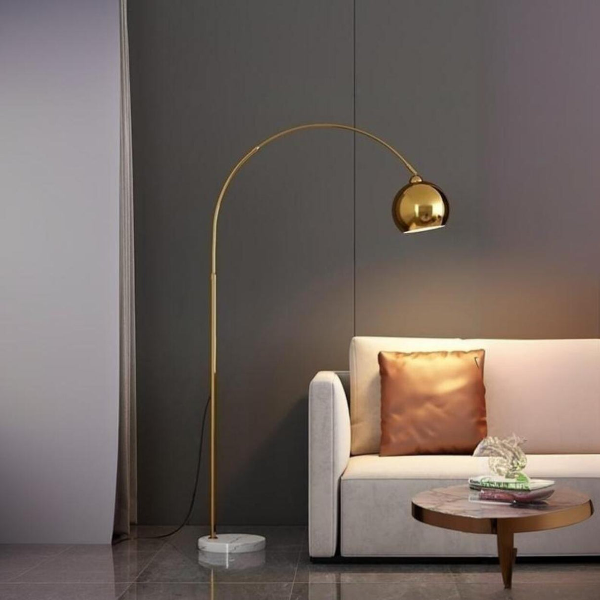 Adjustable Modern Dome Gold Arched Metal Floor Lamp Image - 8