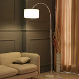 Adjustable Modern Drum Shade Arched White Floor Lamp Image - 1