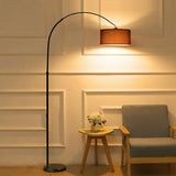 Adjustable Modern Drum Shade Arched White Floor Lamp Image - 4