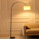 Adjustable Modern Drum Shade Arched White Floor Lamp Image - 5