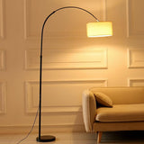 Adjustable Modern Drum Shade Arched White Floor Lamp Image - 6