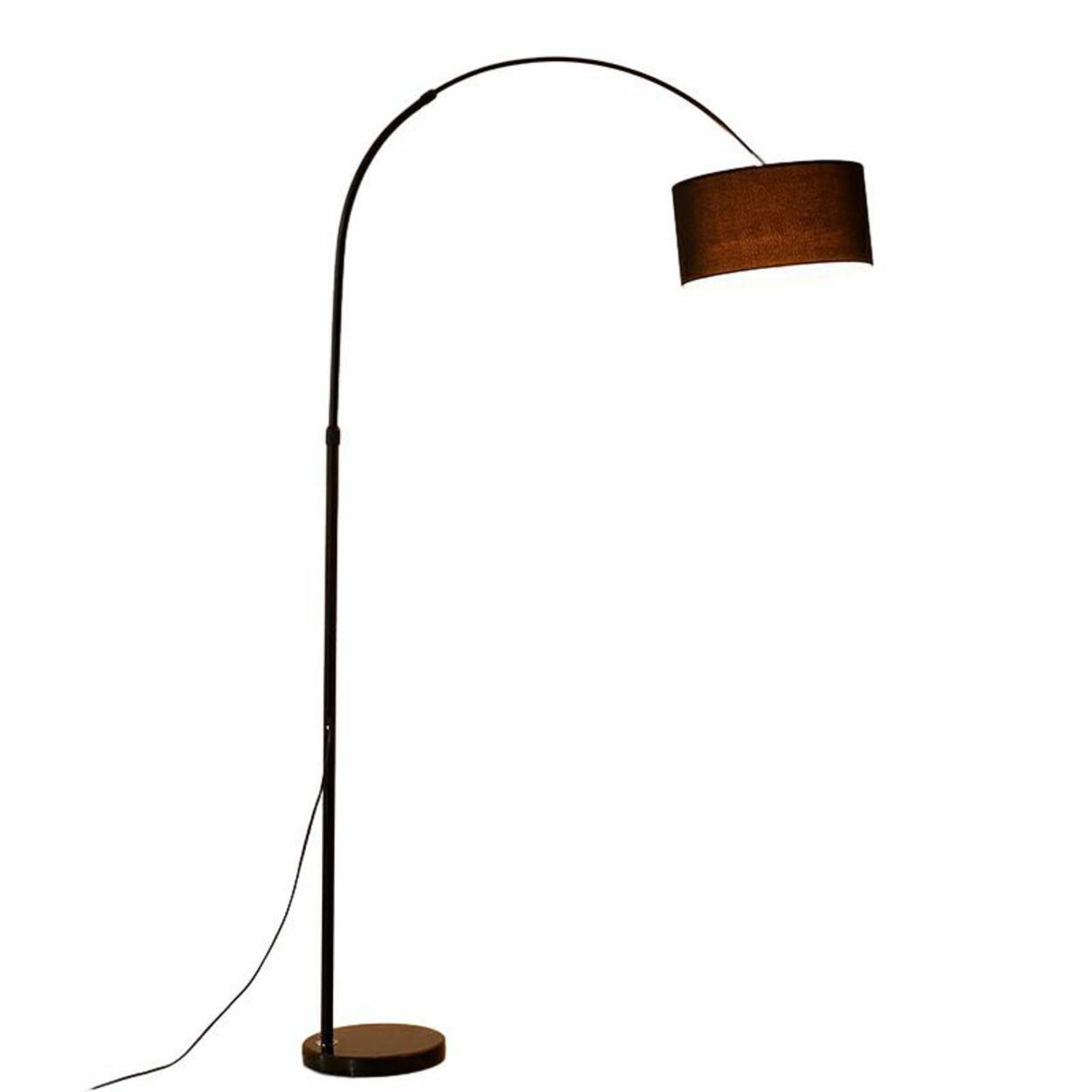 Adjustable Modern Drum Shade Arched White Floor Lamp Image - 8