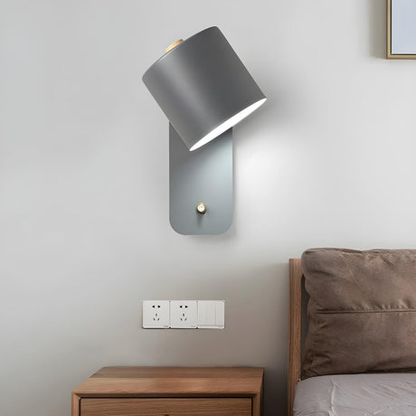 Adjustable Modern Grey Cylinder Bedside Wall Sconce Image - 1