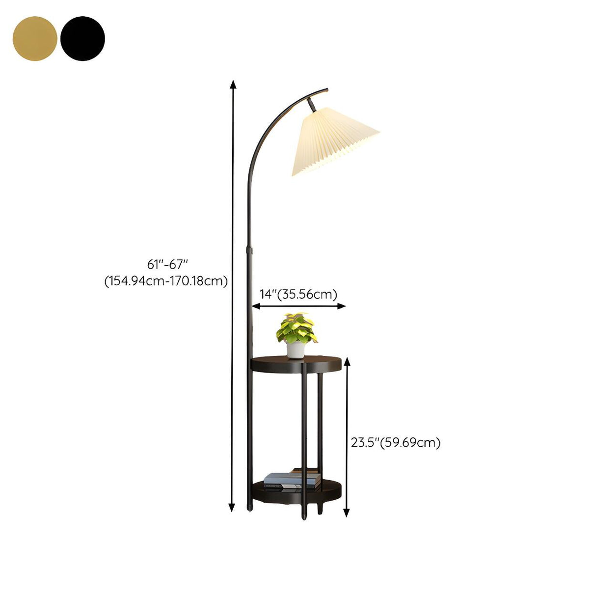 Adjustable Modern Pleated Gold Floor Lamp with Storage 