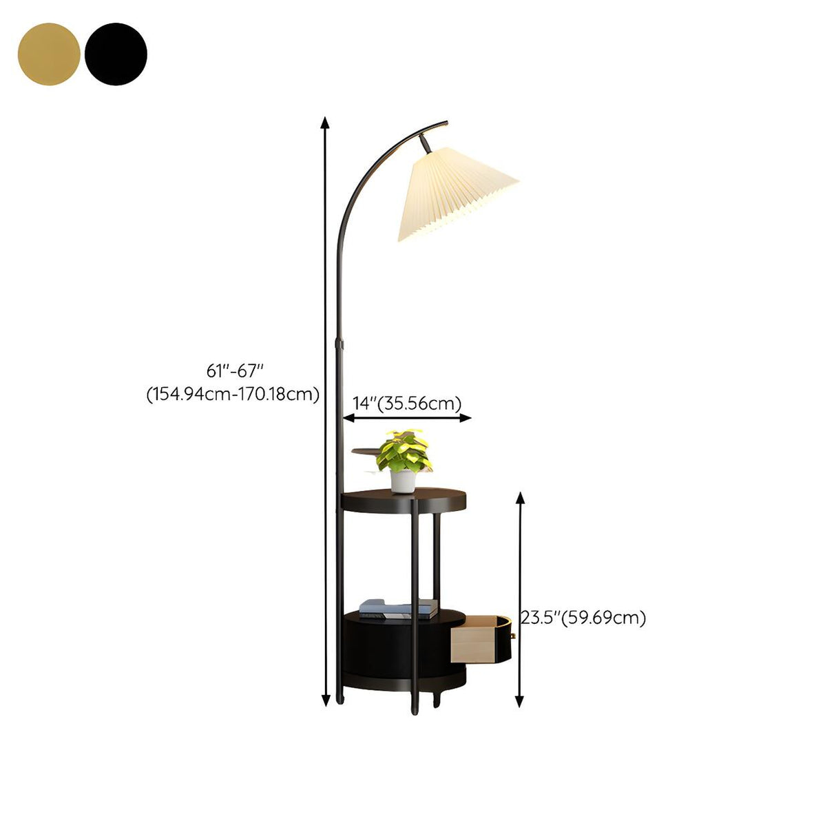 Adjustable Modern Pleated Gold Floor Lamp with Storage Image - 11