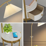 Adjustable Modern Pleated Gold Floor Lamp with Storage Image - 8