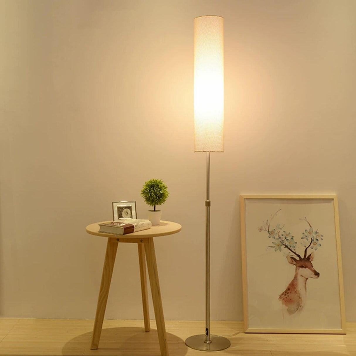 Adjustable Modern Tall Cylindrical Fabric Floor Lamp Image - 3