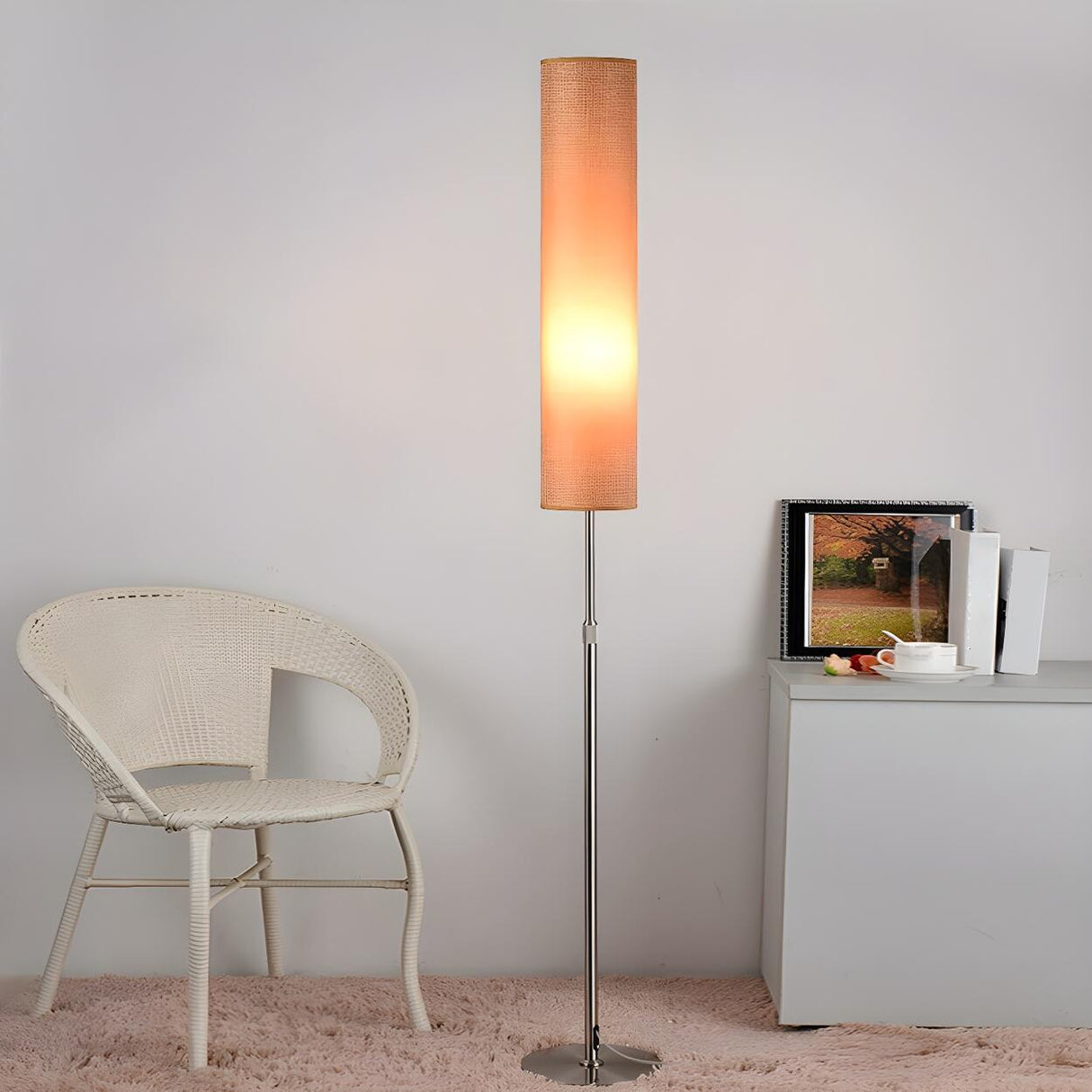 Adjustable Modern Tall Cylindrical Fabric Floor Lamp Image - 7