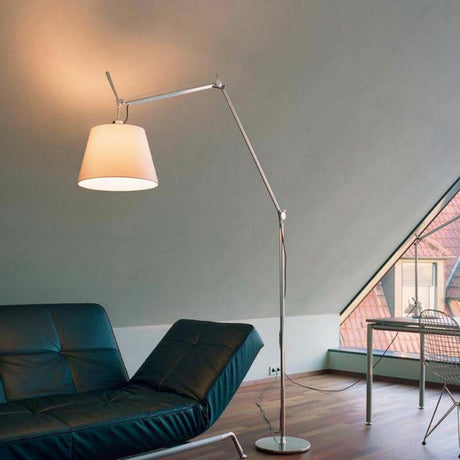 Adjustable Modern White Barrel Swing Arm Floor Lamp Image - 1