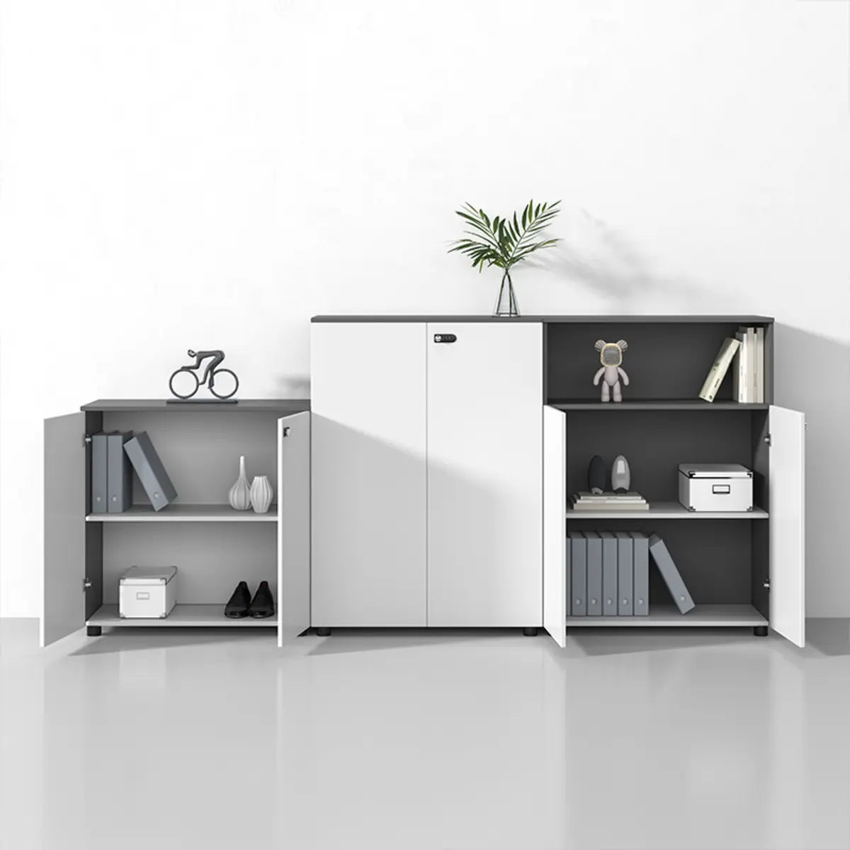 Adjustable Multi-Shelf Wood Gray-White Storage Cabinet Image - 6