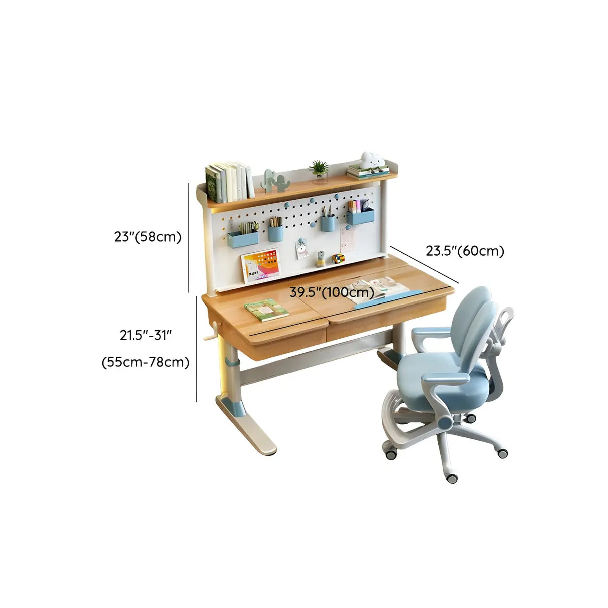 Adjustable Natural Wood Drawers T-Shape Standing Desk 