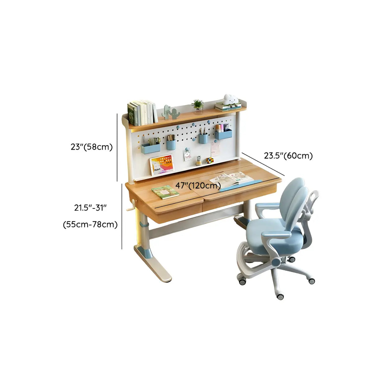 Adjustable Natural Wood Drawers T-Shape Standing Desk Image - 13